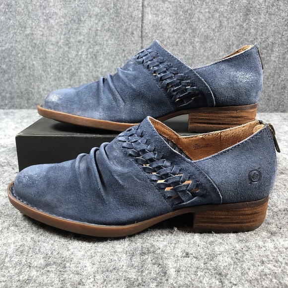Born Shoes Womens Size 6.5 Blue Suede Ruched Woven Back Zip Booties F36204 - Picture 3 of 15